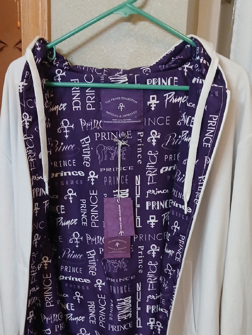 Prince White Hoodie with Purple Logo Print Lining